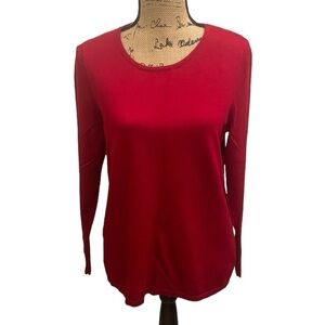 Chicos Red Knit Crew Neck Sweater Covered Button Detail Pullover Size 1 (M)